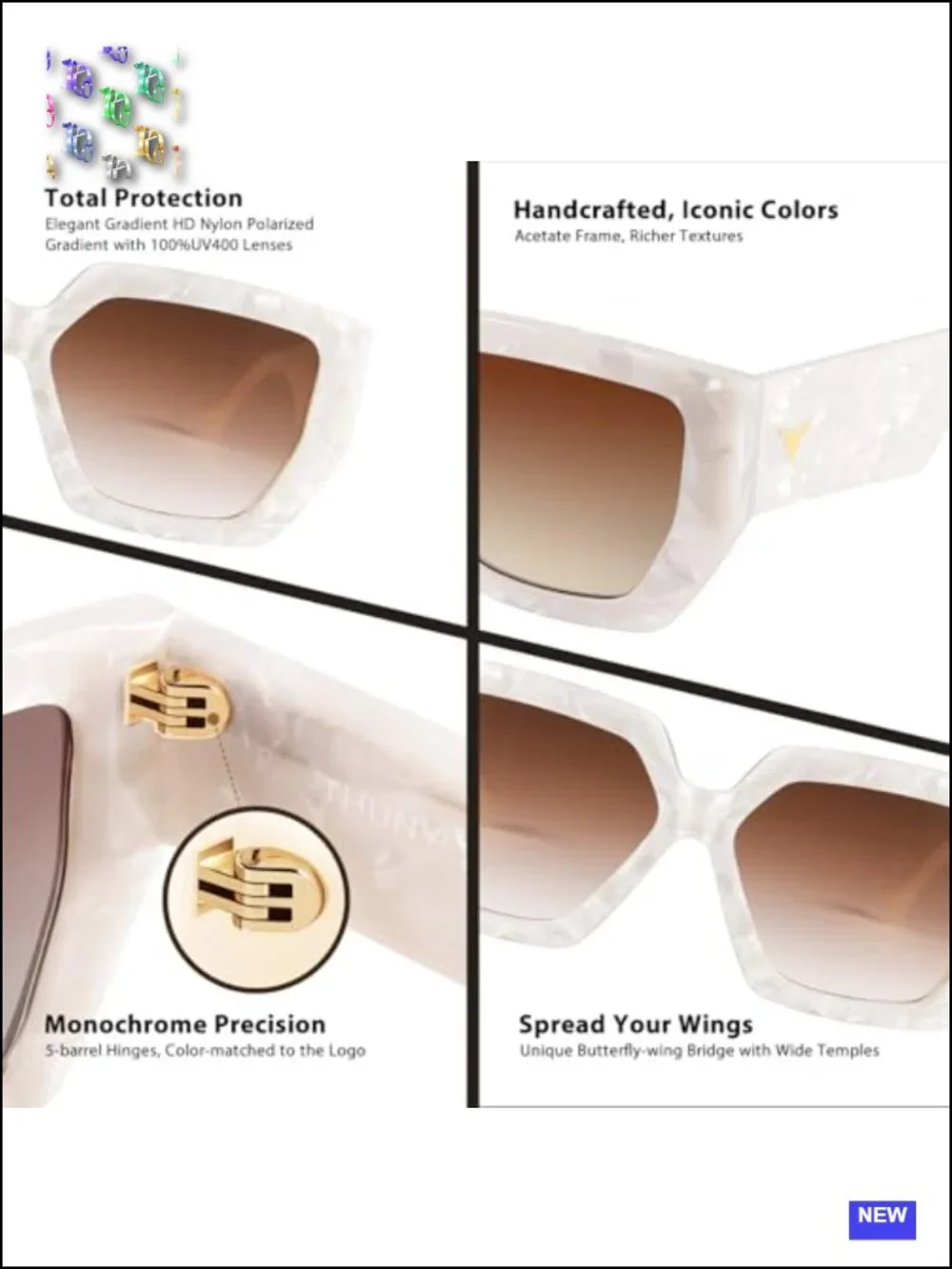Oversized Acetate Square Sunglasses UV400 Protection for Women Travel Driving